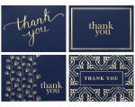 48 Set Thanks Greeting Card Navy Blue Color Gold Foil Embossed Lettering Logo
