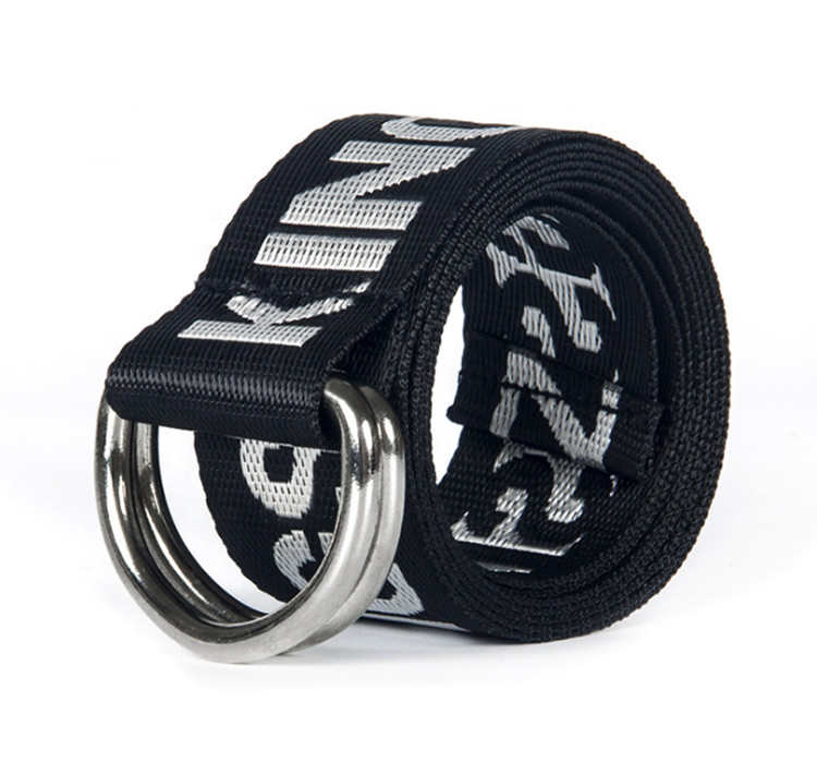 Zinc Alloy Buckle Nylon Canvas Belt Woven 3.8cm Double Ring