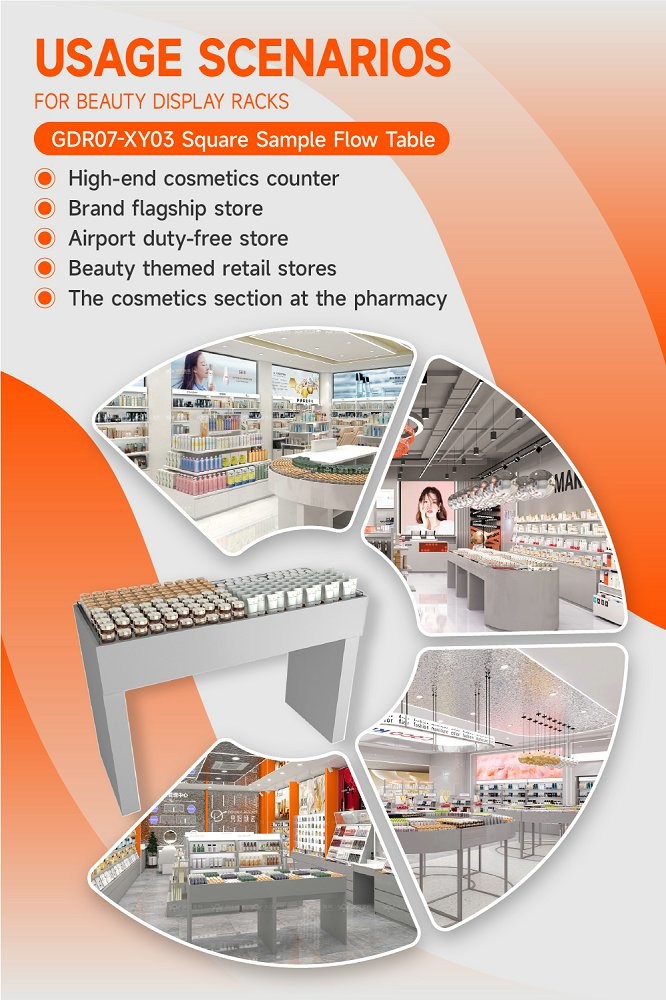 GDR07-XY03 Skincare Display Table with Adjustable Feet and Adjustable Height for Trade Show Booth