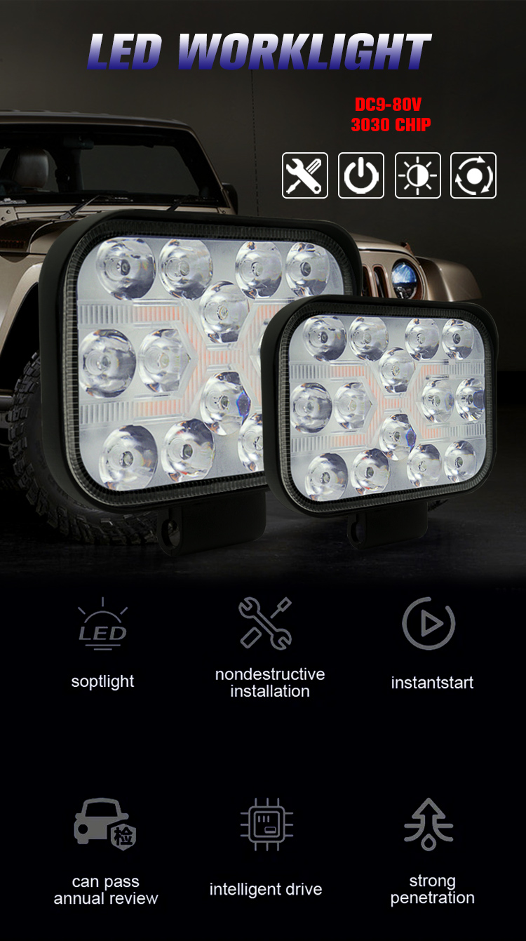 Ip67 Waterproof Vehicle LED Work Lights Square 24v 12v 42w 3 Inch
