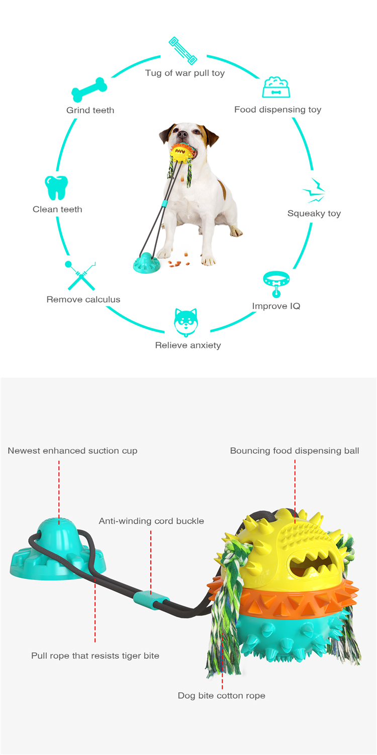 New Series Cleaning Teeth Extra Durable Pet Interactive Chewing Biting Dog Toy Suction Cup With Rope