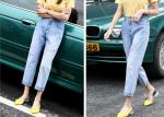 Straight Leg Light Wash Cotton Stretch Ladies Denim Jeans With Rips