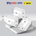US EU UK Plug PD 40W Fast USB Chargers Dual Type C Quick Charging