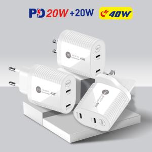 Wholesale US EU UK Plug PD 40W Fast USB Chargers Dual Type C Quick Charging from china suppliers