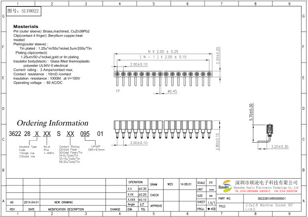 Black PCB 40 Pin Right Angle Header 2.0mm Pitch Single Row