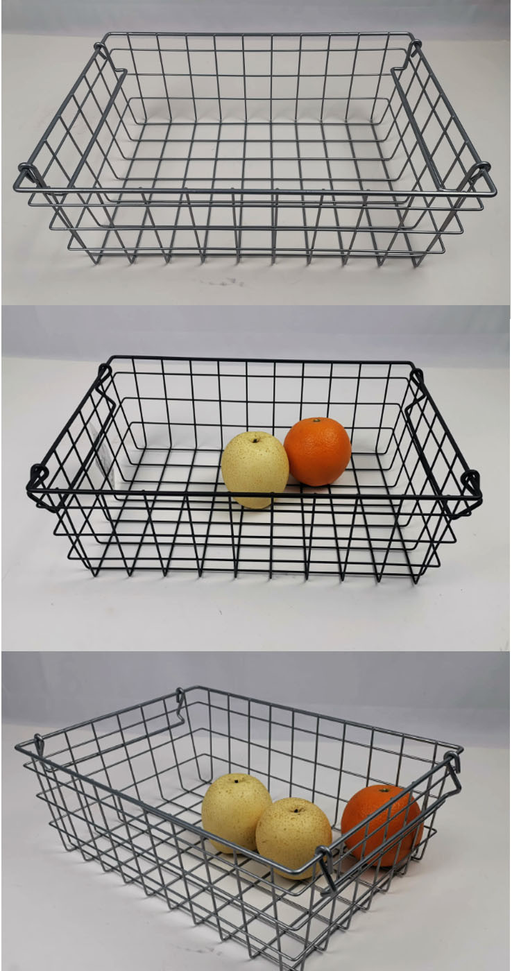Black Storage Metal Wire Mesh Basket For Fruit Vegetables With Handle