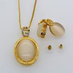 New Trendy Natural opal Necklace Set 18K Real Gold Plated Rhinestone Necklace