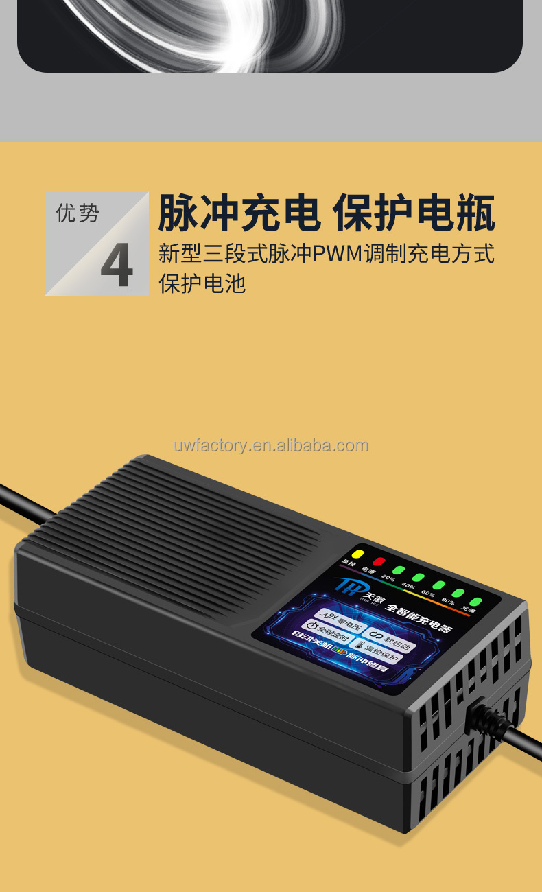 ABS Electric Vehicle Lead Acid Battery Charger for E-bike Scooter 72V 60V 48V 84V 20Ah Automatic Pulse Intelligent