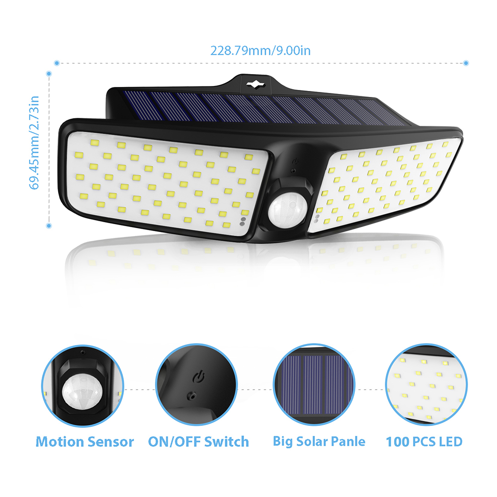 3.7V 1800mAh Garden Solar Lamp 220lm 100LED PIR Motion Sensor Lamp