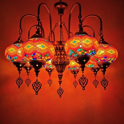 Colorful pendant lamp with handmade glass lampshade southeast antique turkish hanging lamp（WH-DC-28)