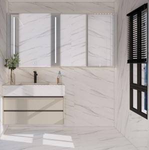 Wholesale Gold-Handle Stainless Steel Bathroom Vanity With Integrated Ceramic Basin from china suppliers