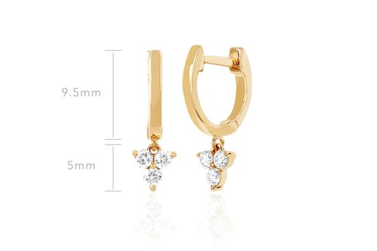 14K Gold Blossom Mini Huggie Diamond Trio Drop Earrings Silver Jewelry Main Material