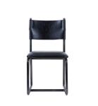 Vintage Top Genuine Black Leather Padded Dining Room Chairs Steel Frame European