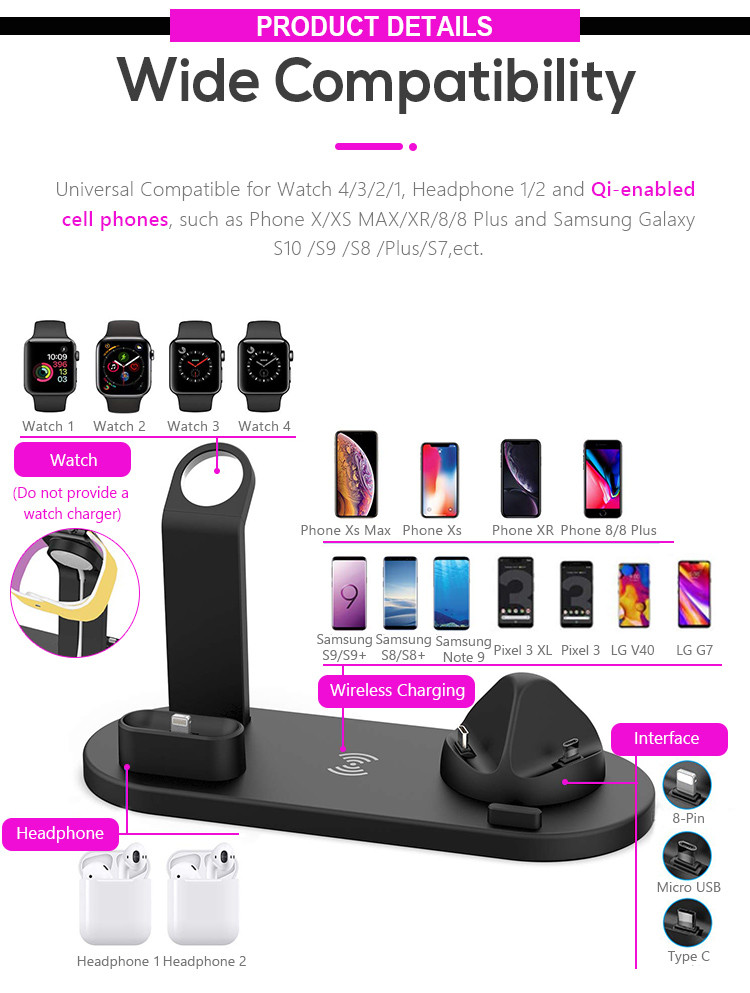 Distance 9mm 3 In 1 QI Wireless Charger For Phone IWatch AirPods