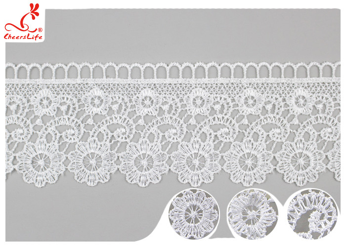 Embroidered Flower Guipure Polyester Lace Trim For Dress DTM Azo Free Dyeing