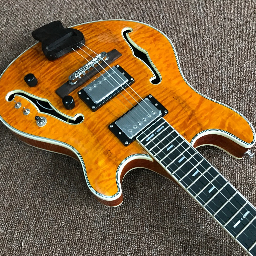 Wholesale and retail Big John music instrument new customized natural hollow electric guitar+foam box