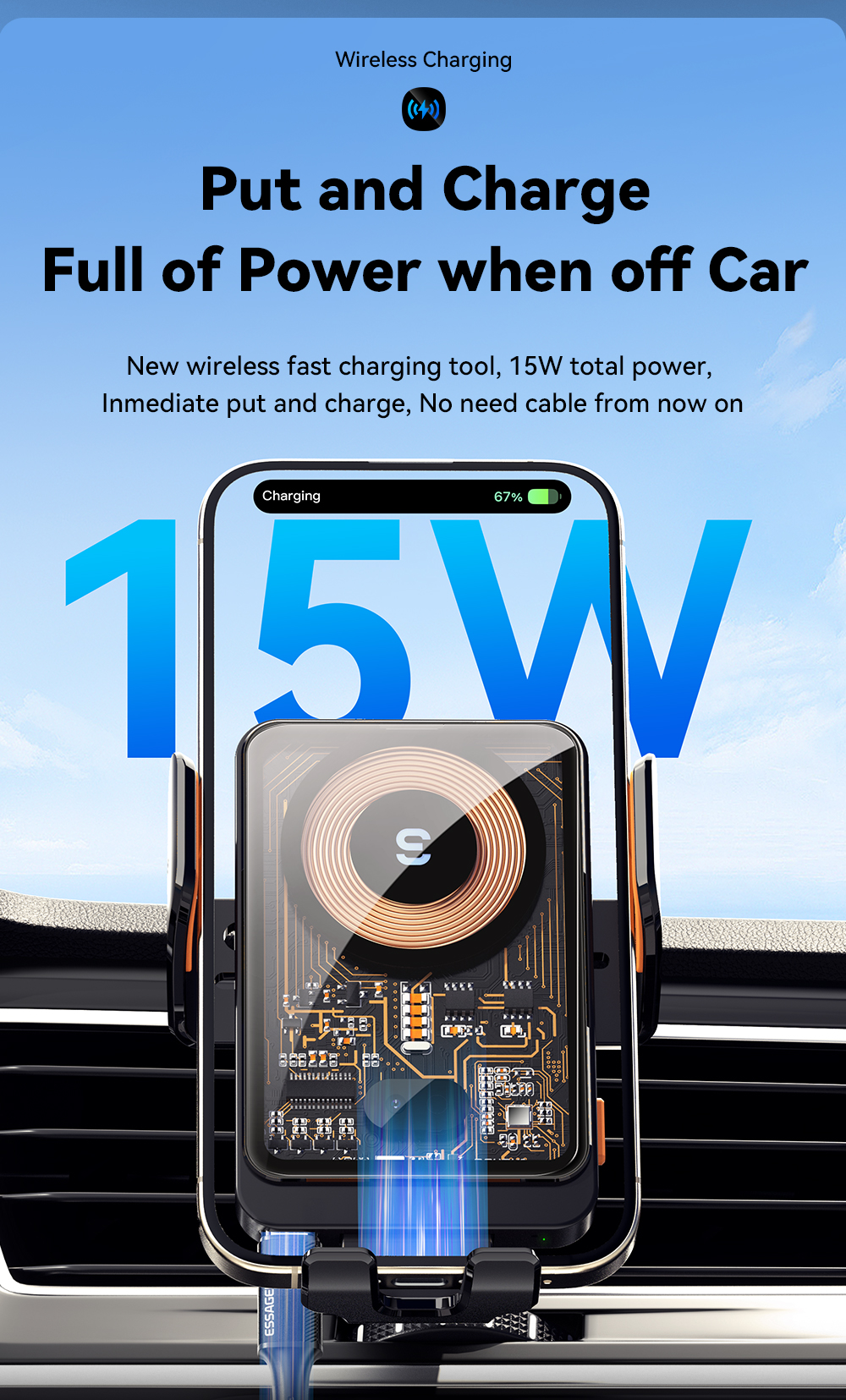 ESSAGER T11 Series Wireless Car Charger Holder Wireless Charging Phone Stand 5V/2A