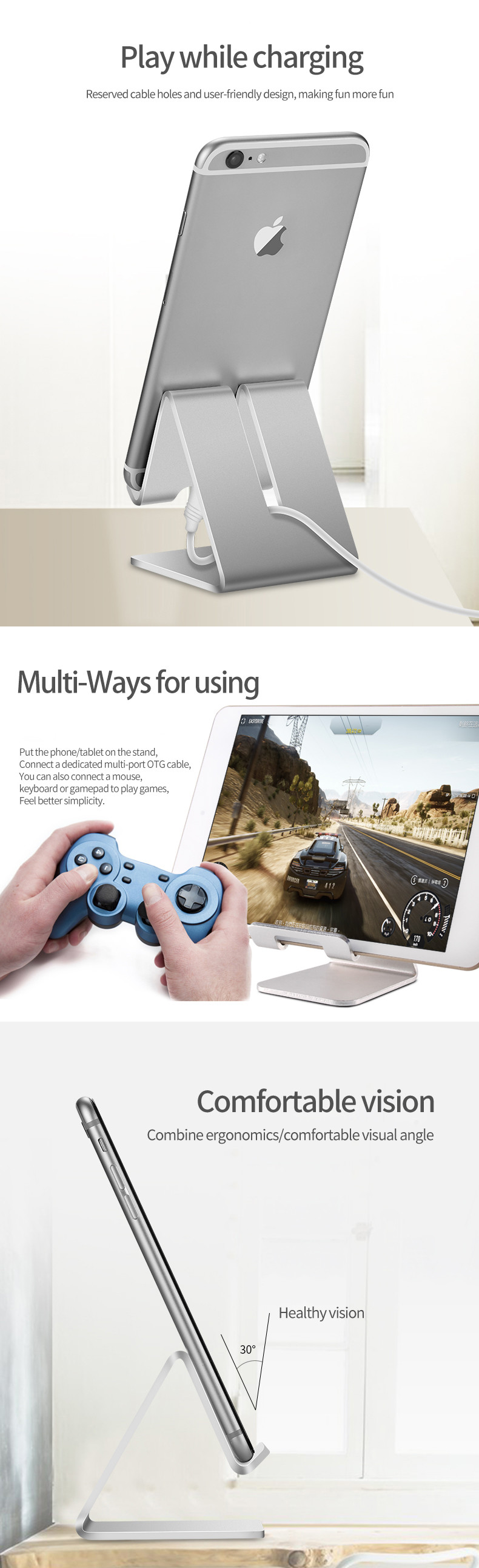 Aluminum Smart Phone Holder With Non Slip Silicone Pad