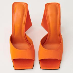 Wholesale Neon Orange Nylon 6cm Women High Heeled Shoes Geometric Heel Slides from china suppliers