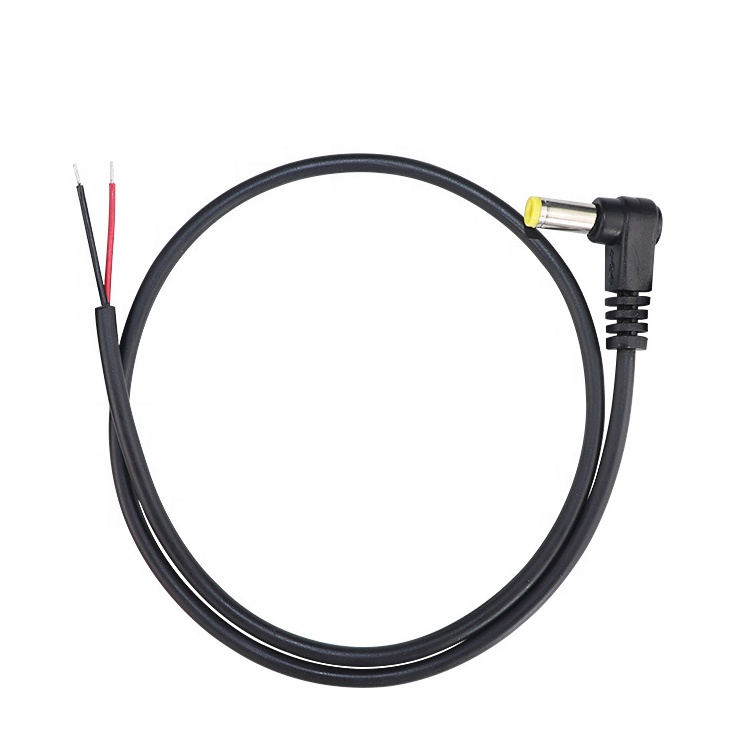 90 Degree Angle Male DC 2.1x5.5 Barrel Jack to Open Stripped Tinned Wire Bare End Cable