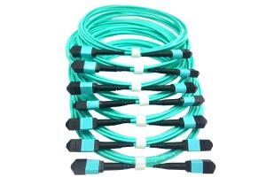 Wholesale Female To Male Fiber Patch Cord OM3 3M MPO MTP Trunk Cables Aqua Blue from china suppliers