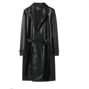 Wholesale Csutom Men Leather Long Black Hip Hop Double Breasted Trench Coat from china suppliers