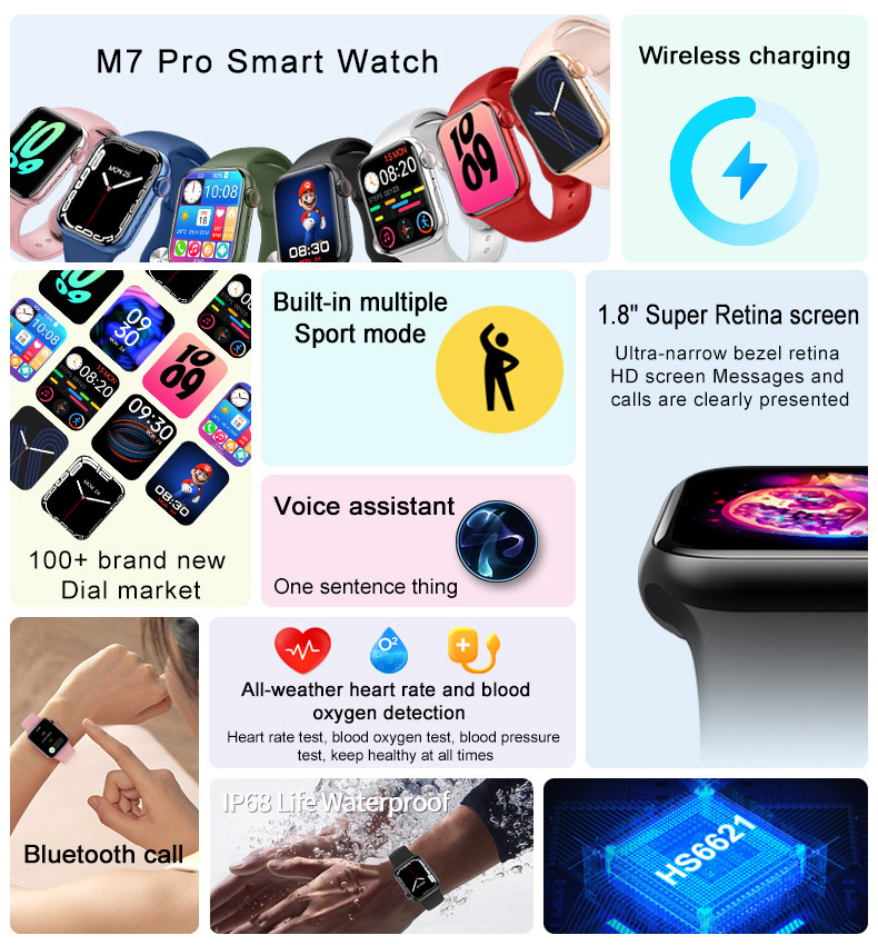 1.8inch Waterproof Smart Watch Large Screen Heart Rate Bracelet 250mAh