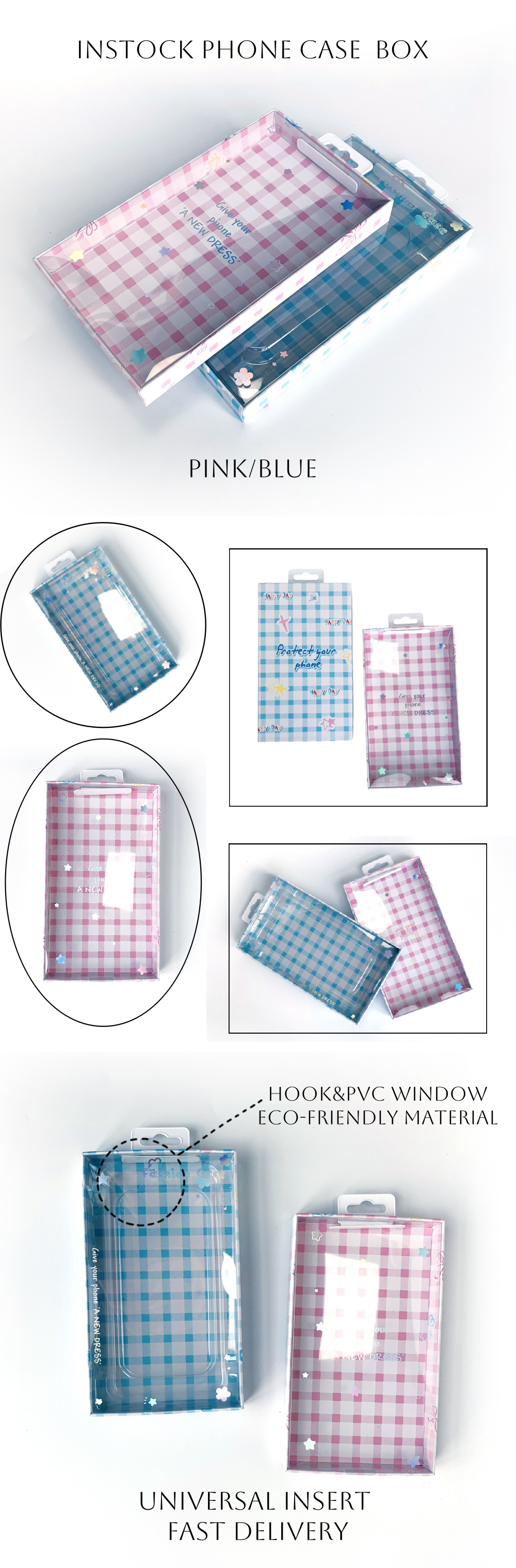 Retail New Style Pink Cell Phone Case Package Moblie Phone Case Packaging Box With PVC Transparent Window Instock