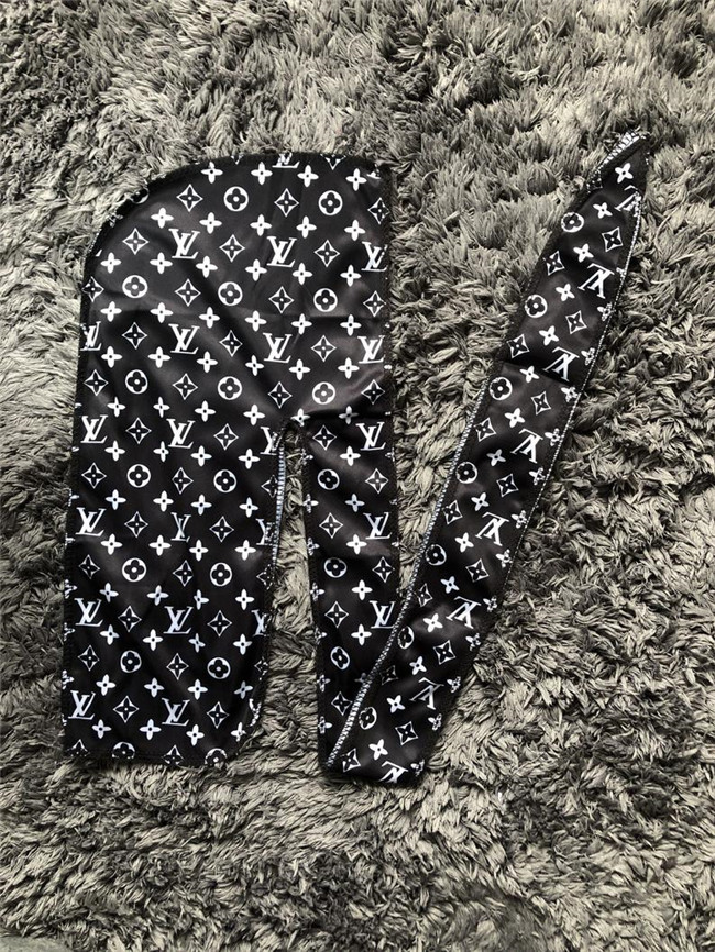 Custom Black LV Multicolor Bold Louis Vuitton Designer Silky Satin Design Durag Supplier Wholesale