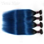 Straight Peruvian Dark Roots Blue Ombre Human Hair Extensions Colorful Hair