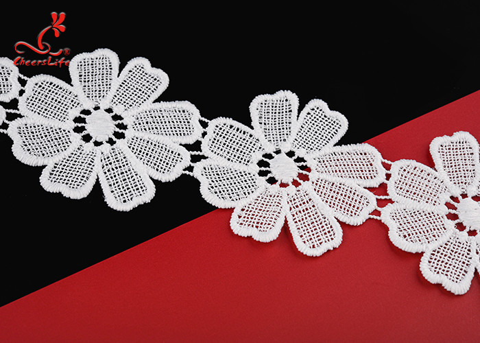 Cheerslife New Arrival 5.3Cm Chemical Guipure Flower Water Soluble Embroidery Milk Yarn White Lace Trim Ribbon