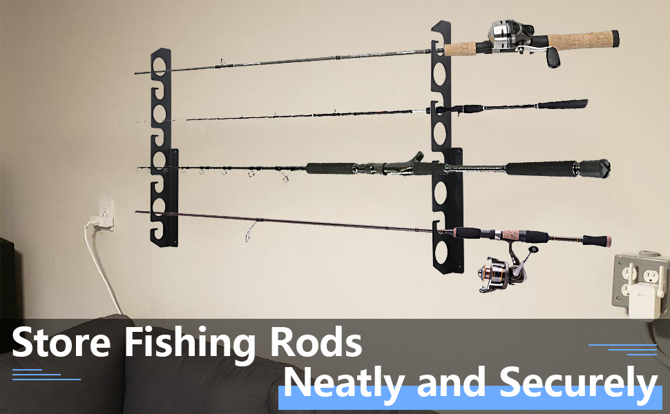 Double Tier Wall Ceiling Storage Rack for Fishing Rods Perfect for Garage and Basement