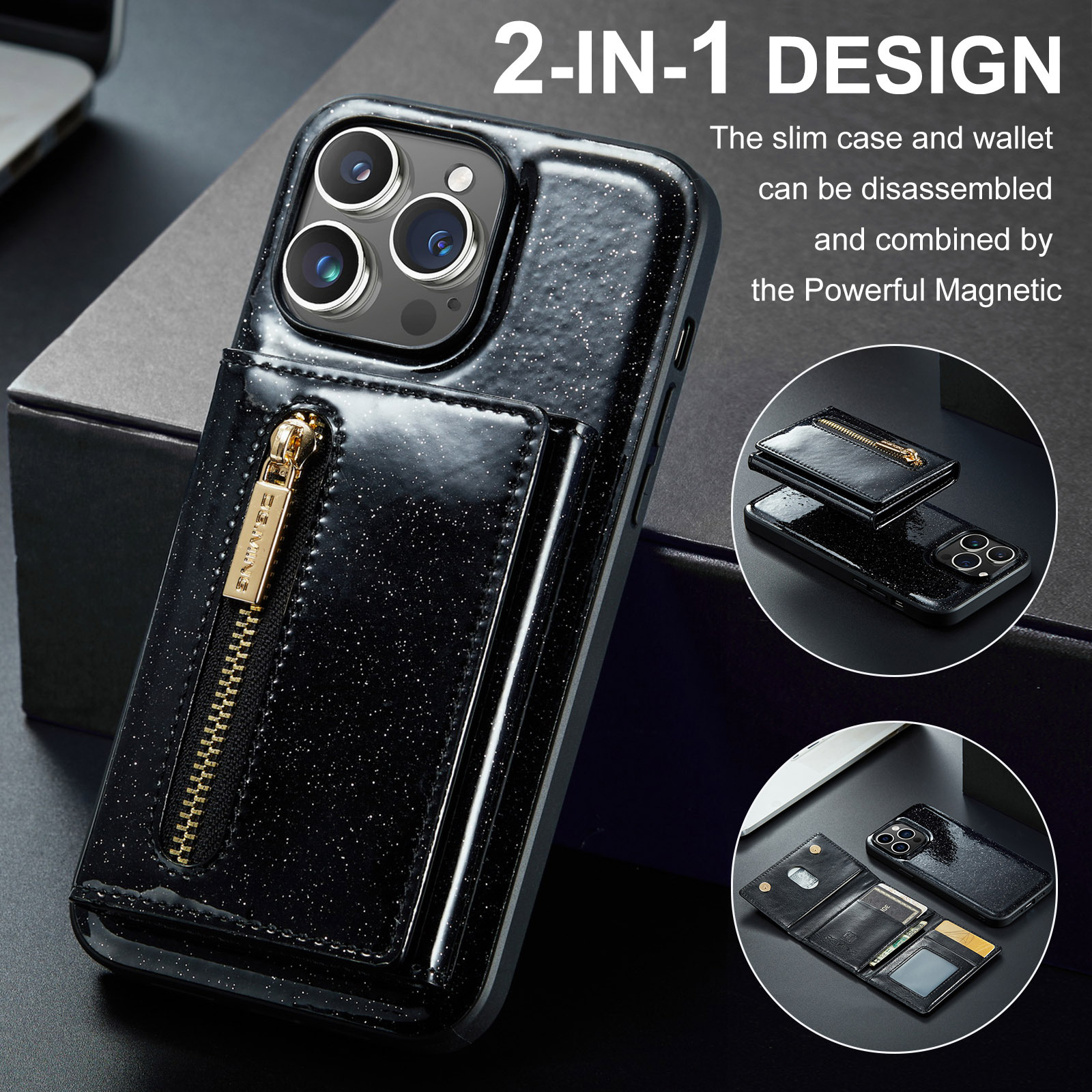 Flash Wallet Protector 2 in 1 Magnetic Mobile Phone Case for iPhone 15 Pro Max Pro 14