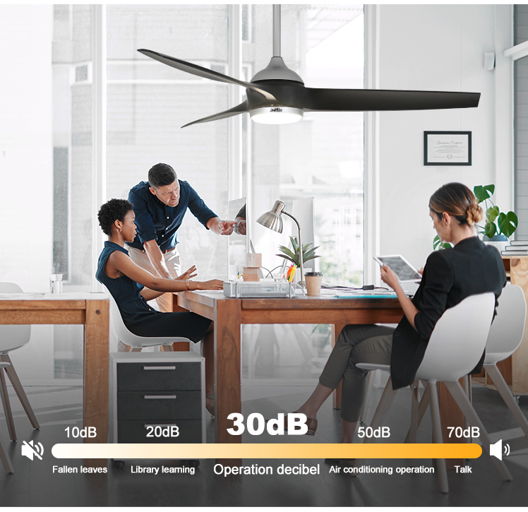 Modern 52 Inches Black ABS Blades High Air Volume Remote Ceiling Fan with LED Light Source
