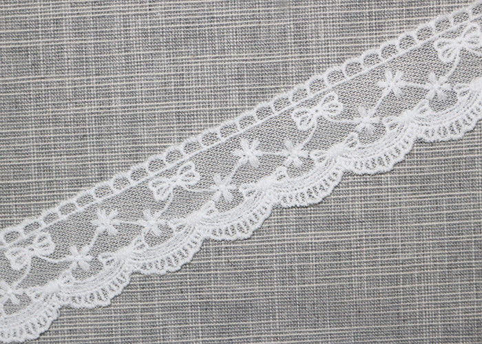White Embroidered Lace Trim For Smocked Dress / Lace Ribbon Embroidery Fabric