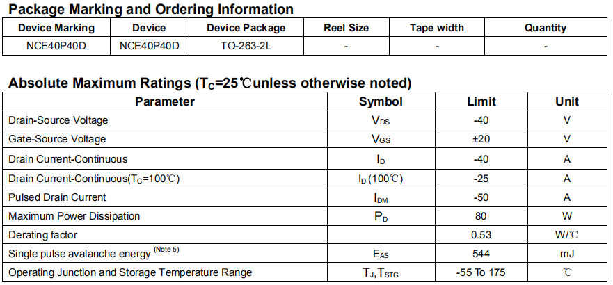 40P04 TO-263 Mosfet Power Transistor