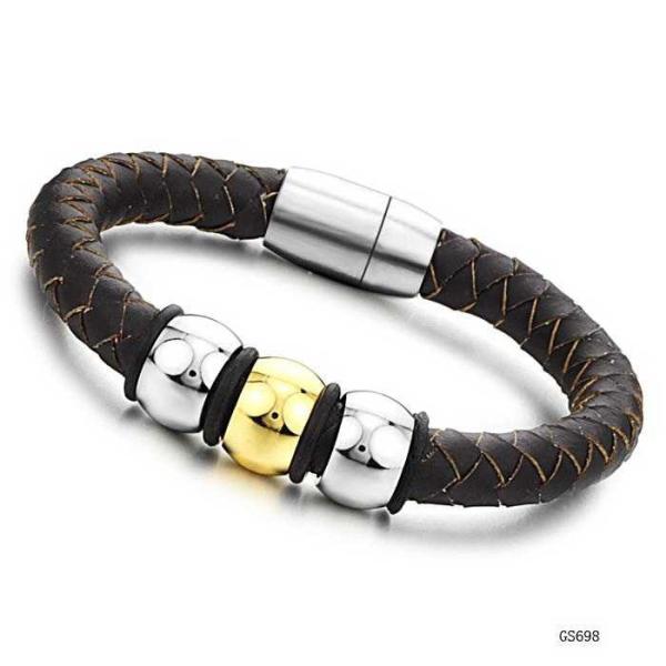 Tagor Stainless Steel Jewelry Super Fashion Silicone Leather Bracelet Bangle