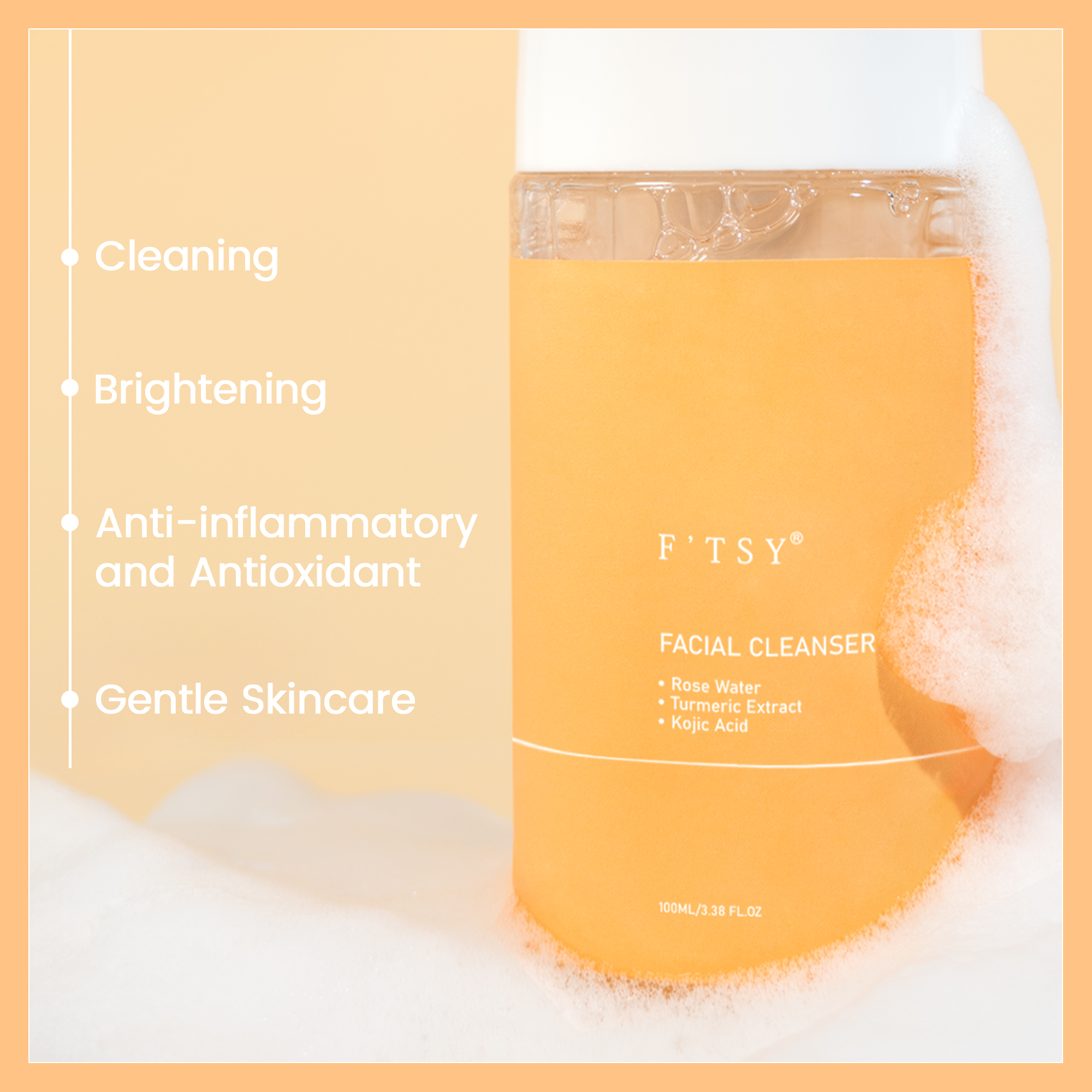 Custom Turmeric Facial Cleanser Foam Gentle Kojic Acid Refreshing Oil Control Cleansing Mousse Turmeric Face Wash