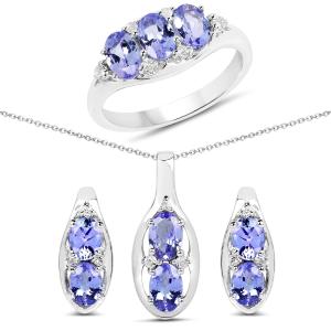 Wholesale 3.12 Carat Genuine Tanzanite And White Topaz 3 Piece Necklace 925 Sterling Silver from china suppliers