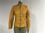 Mandarin Collar Pu Leather Coat , Mustard Upstyled Pleather Biker Jacket Tw74180