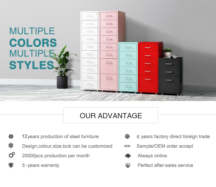 Multi Color 8 Drawers Living Room Storage Drawers Mobile Metal File Cabinet