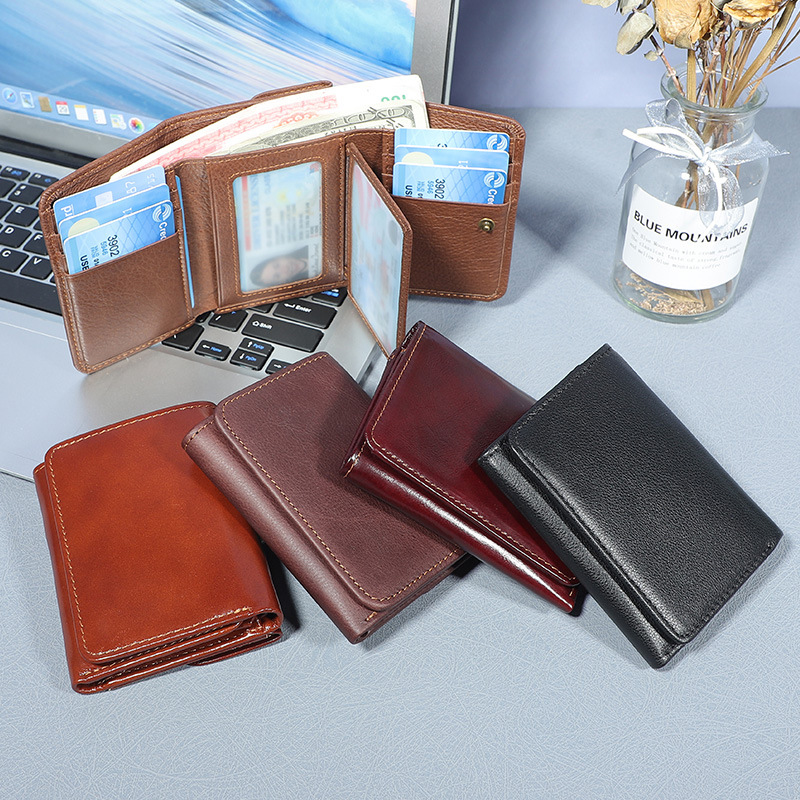 Custom Logo Avaliable Men's Leather RFID Blocking Trifold Credit Card Holder Wallet