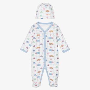 Wholesale Autumn Newborn Baby Romper with Hat 2pcs Set Long Sleeved Printed Cotton Infant Girl Boy One-piece Jumpsuit from china suppliers