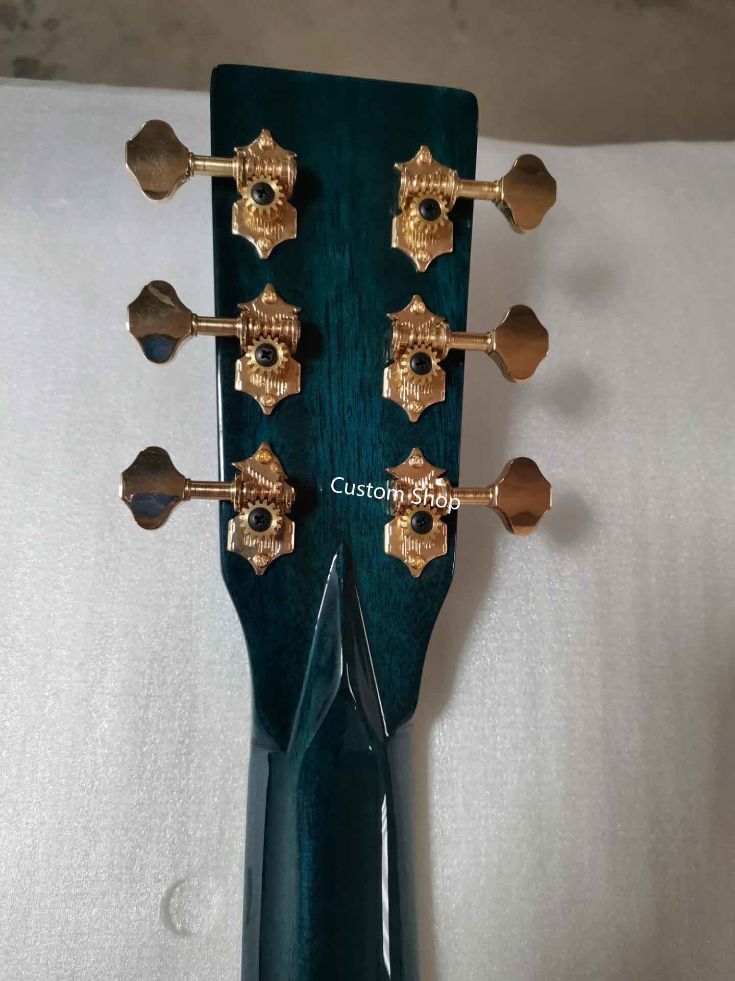 Custom 14 Frets Scalloped X Shaped Bracing OM Water Wave Top Full Abalone OM45 Blue Quilted Figured Maple Acoust