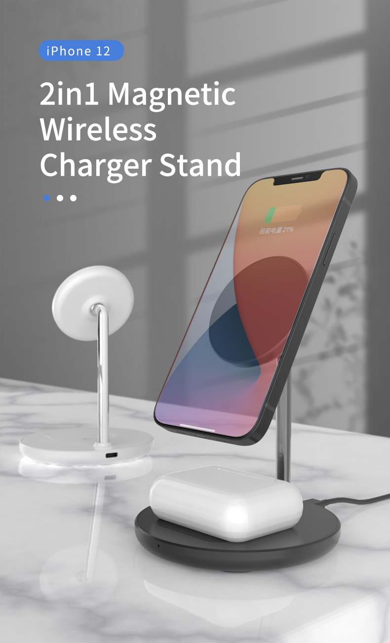 2 in 1 Mobile Phone Magnetic Wireless Charger with Type C Port and Fast Charging