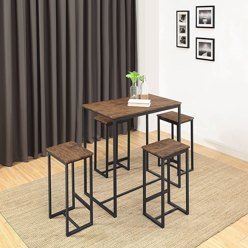 Customized 5pc Pine Dinning Table And Chair Set Glossy Finish