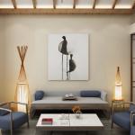 Natural Bamboo Standing Floor Lamp Cottage Wood Bamboo Shade Fabric Shade Floor