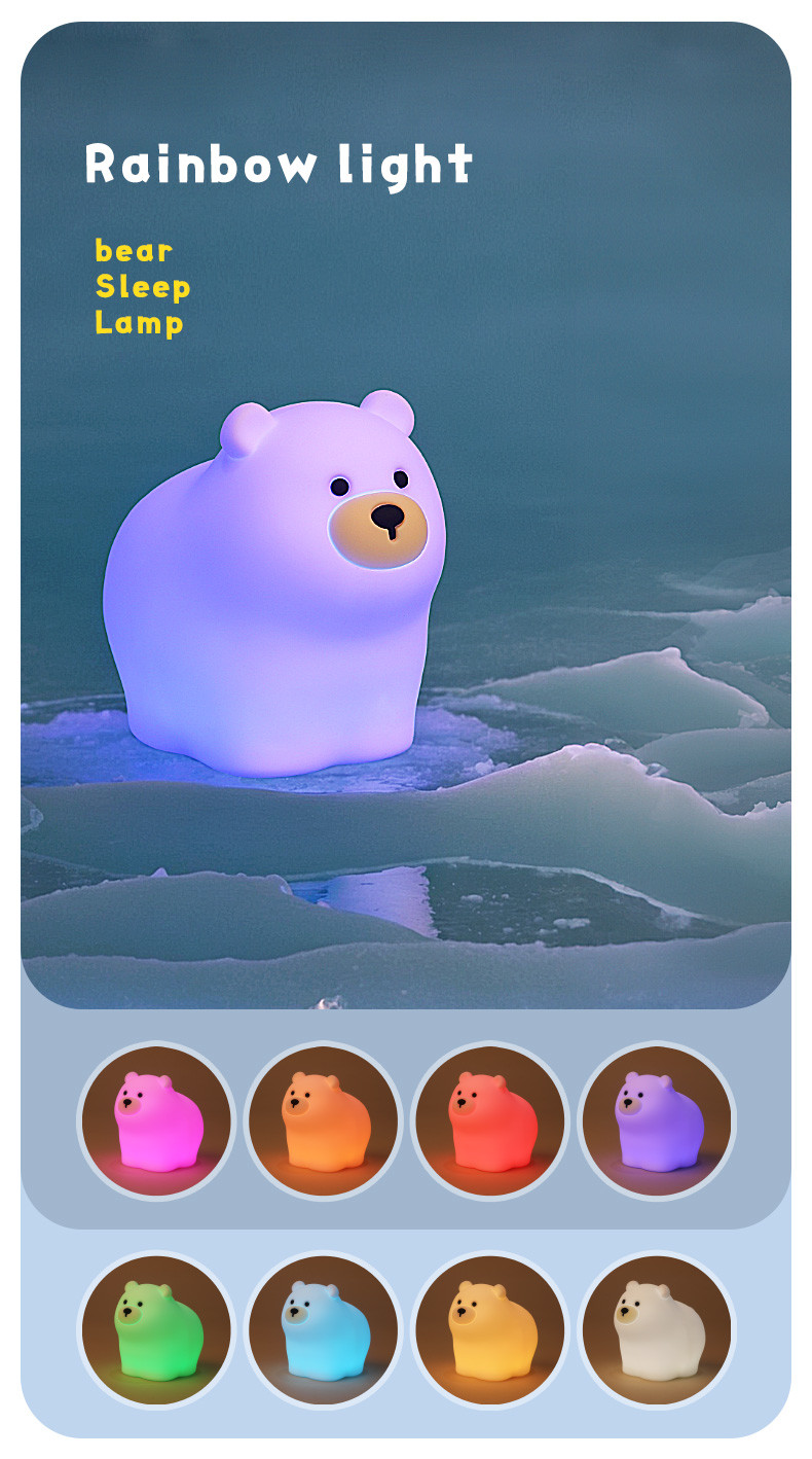 Little Bear Patting Silicone Night Light Children's Bedroom Baby Feeding Cute Creative Small Night Light Soft Light