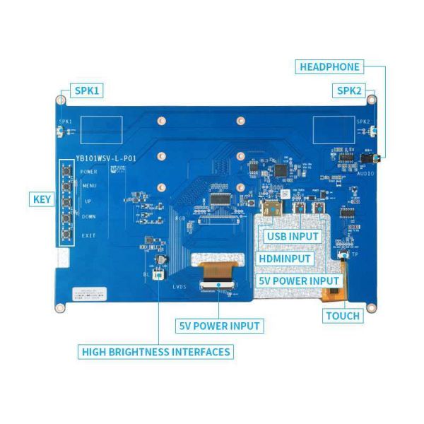 YB101WSVL-PH01 10.1 Inch IPS HDMI LCD Display with 1024×600 Resolution and Raspberry Pi Compatibility(800+cd/m²；Highlight, sunlight visible )
