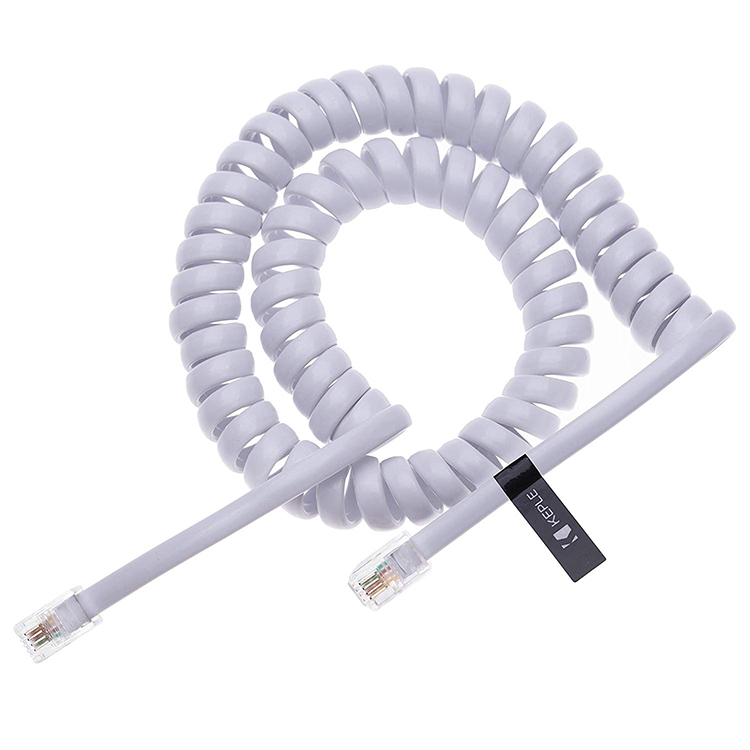 OEM Coiled Spring 1m 2m 3m RJ9 4P4C RJ11 Black White Spiral Flat Cat3 ADSL Telephone Cable